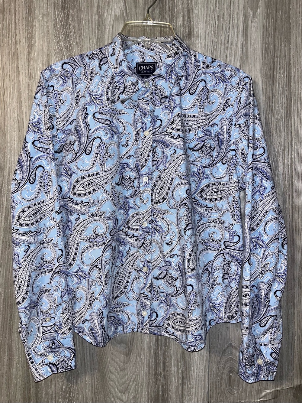 Chaps Classics Light Blue Paisley Button-Front Shirt XL 100% Cotton flaw